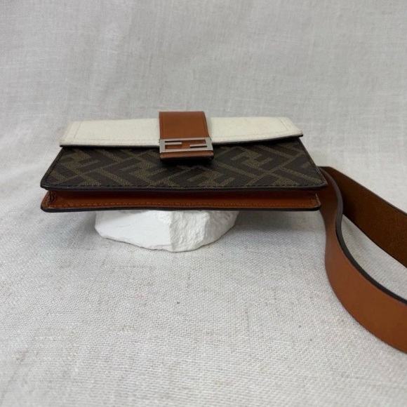 Fendi belt bag Zucca FF 1974 Flat Baguette brown canvas leather crossbody - Picture 8 of 9